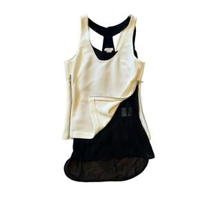 A. Moss double white black zippered tank sz XS moto fashion hot weather